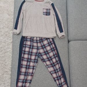 Plaid Kids Pajama Set - Beige and Navy